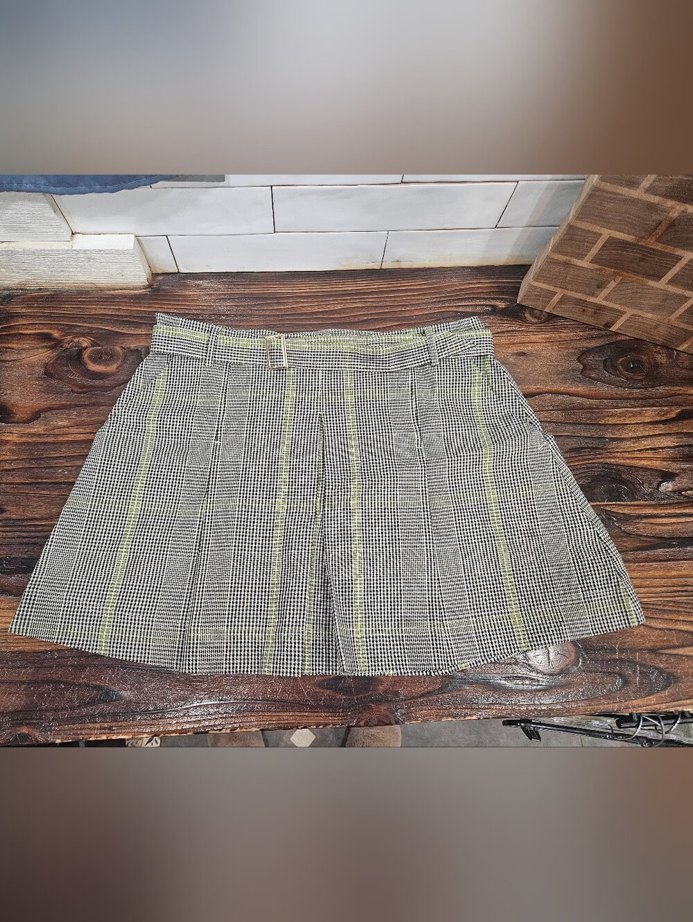 Womens Large Plaid Pleated Mini Skirt with Belt